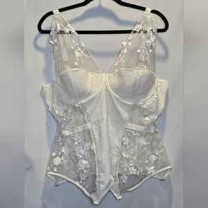 Coquette Diva White Delicate Floral Lace Corset Bridal Lingerie